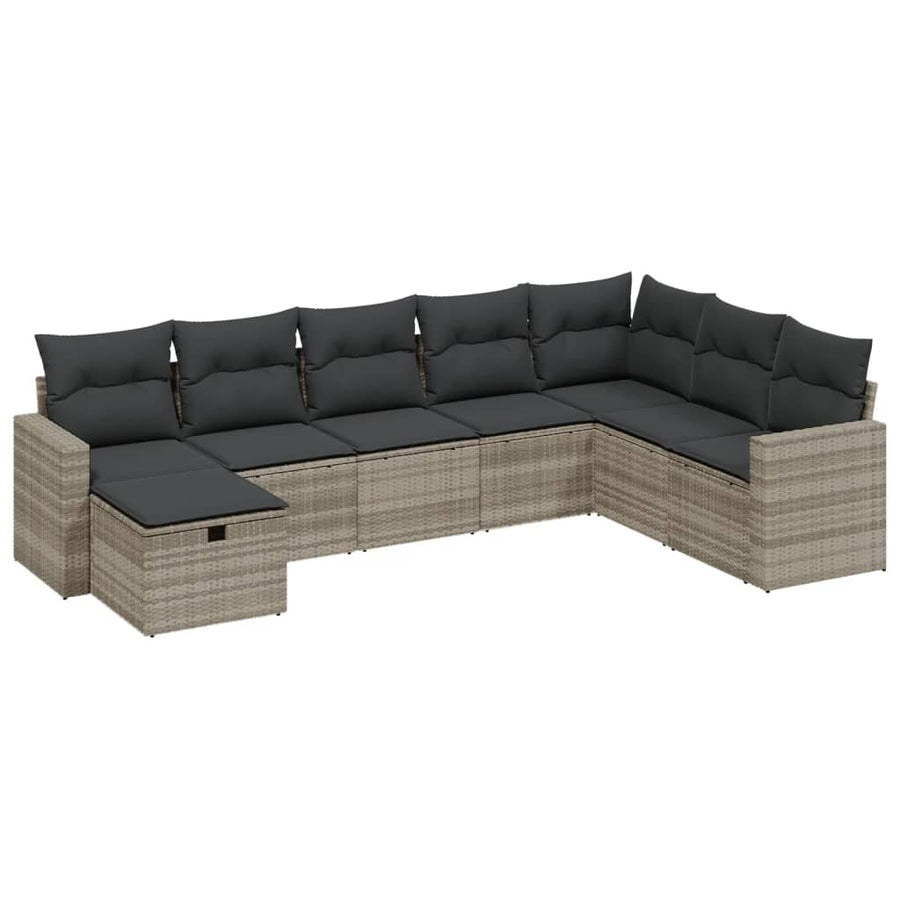 8-delige Loungeset met kussens poly rattan lichtgrijs