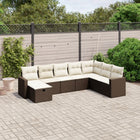 8-delige Loungeset met kussens poly rattan bruin