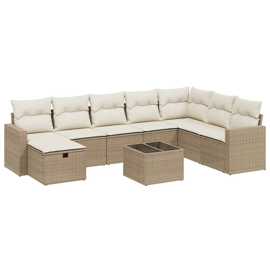 9-Delige Loungeset Met Kussens Poly Rattan Beige
