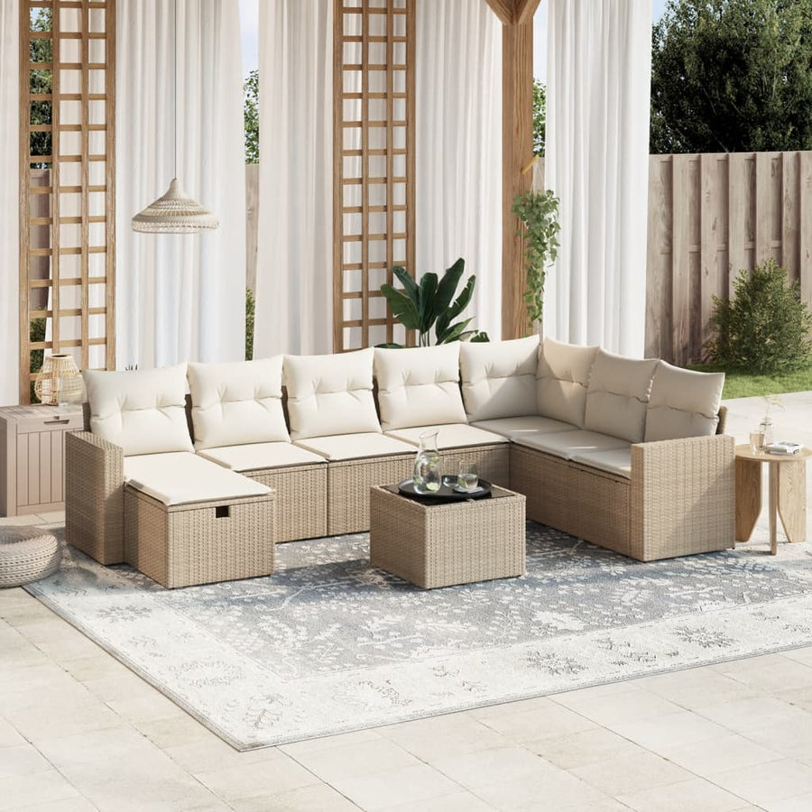 9-Delige Loungeset Met Kussens Poly Rattan Beige
