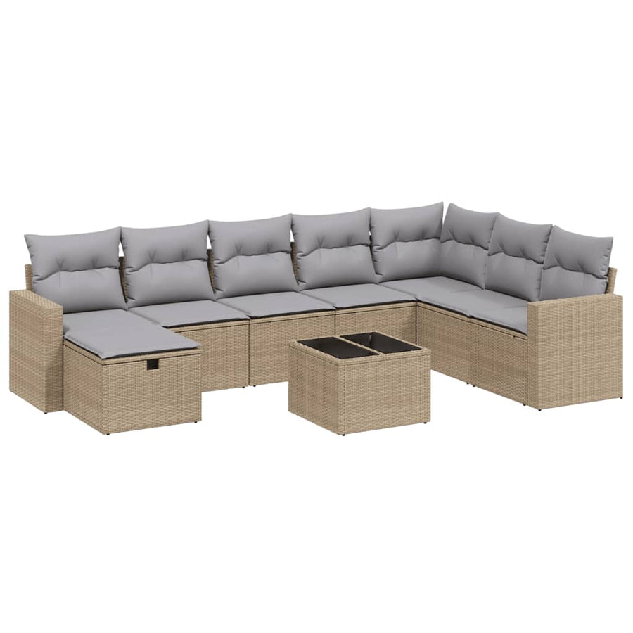 9-Delige Loungeset Met Kussens Poly Rattan Gemengd Beige