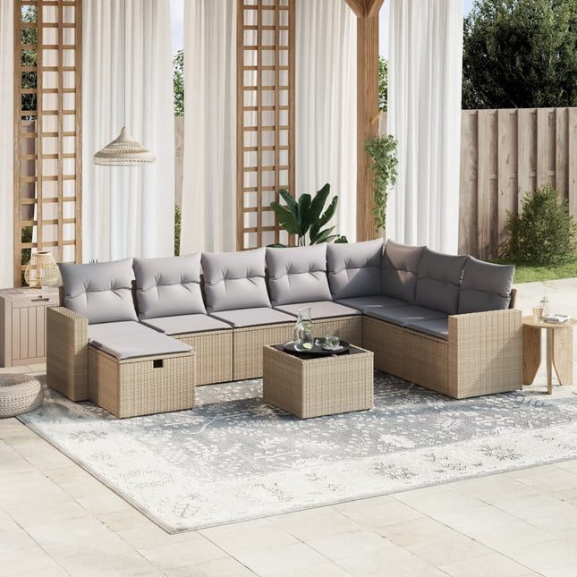 9-Delige Loungeset Met Kussens Poly Rattan Gemengd Beige