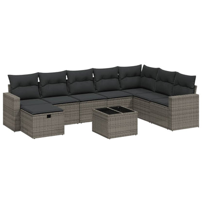 9-Delige Loungeset Met Kussens Poly Rattan Grijs
