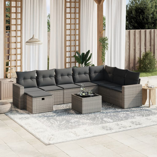 9-Delige Loungeset Met Kussens Poly Rattan Grijs