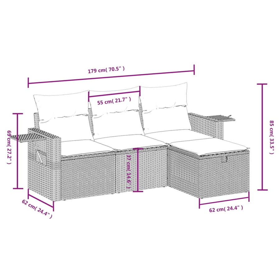 4-Delige Loungeset Met Kussens Poly Rattan Zwart