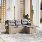 4-Delige Loungeset Met Kussens Poly Rattan Gemengd Beige