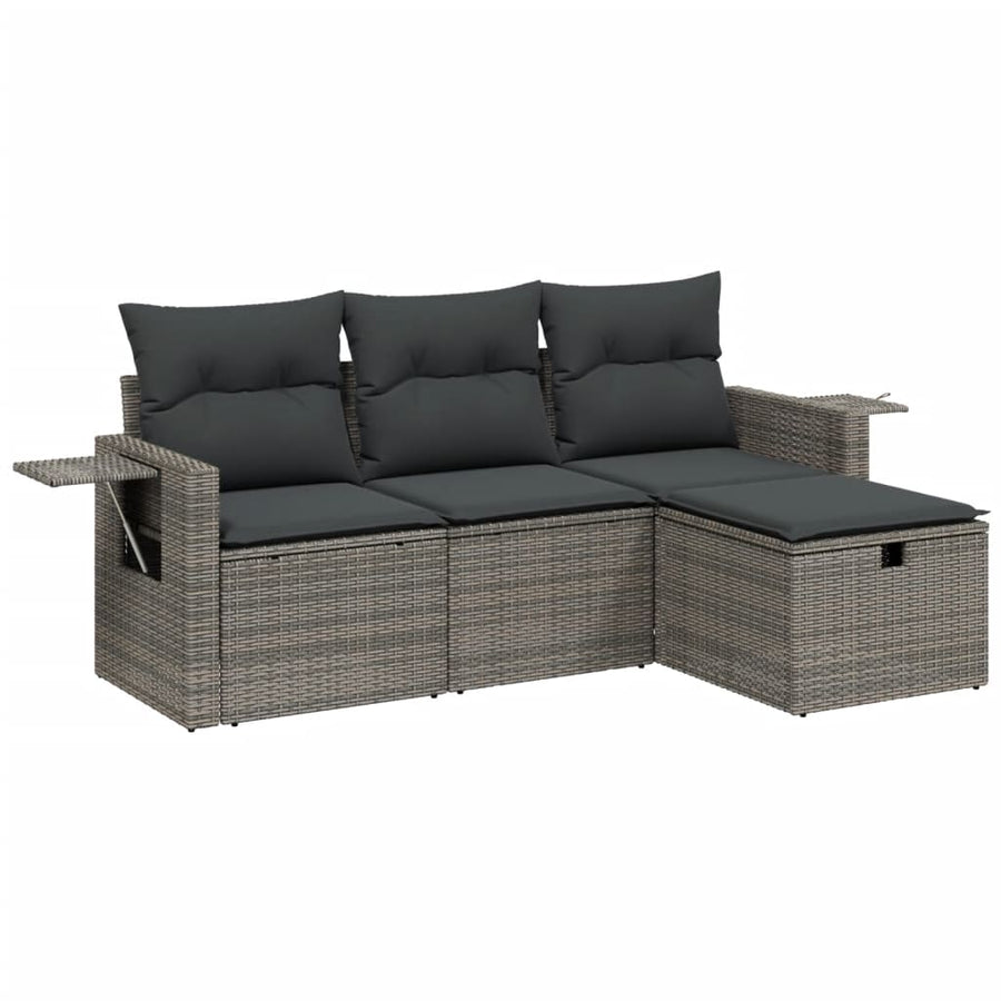 4-Delige Loungeset Met Kussens Poly Rattan Grijs