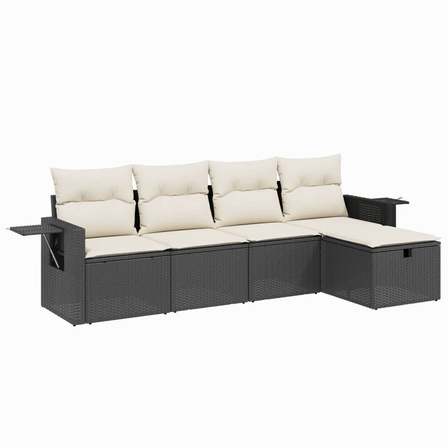 5-Delige Loungeset Met Kussens Poly Rattan Zwart
