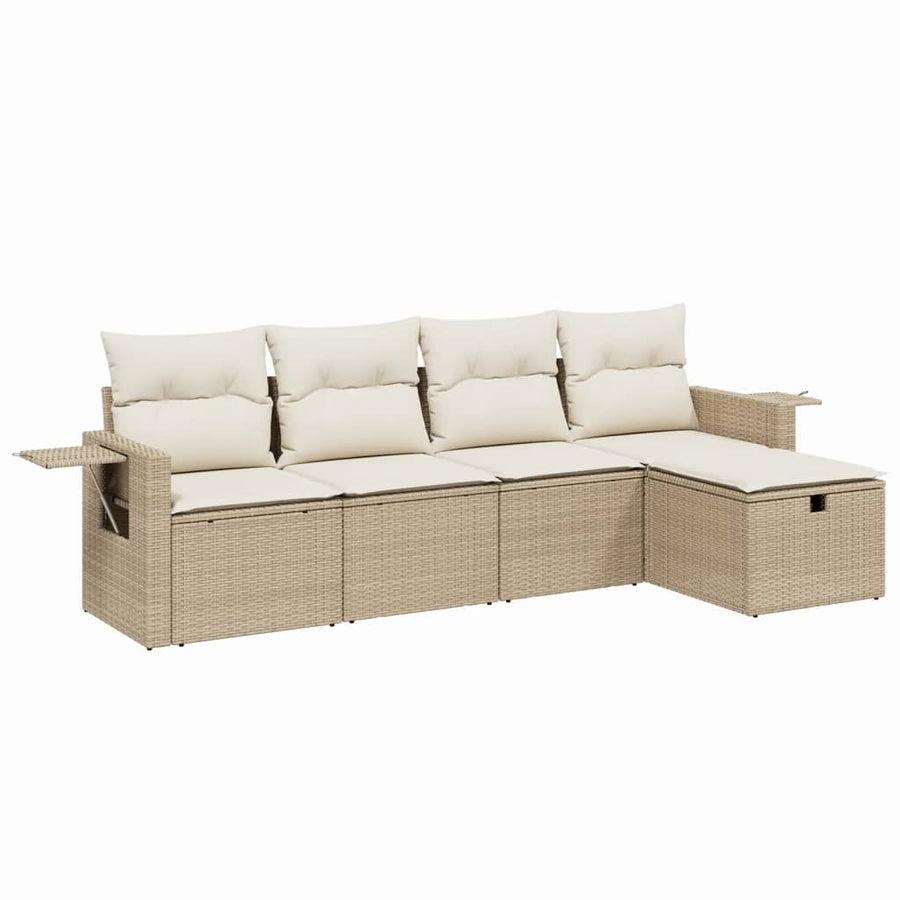5-delige Loungeset met kussens poly rattan beige