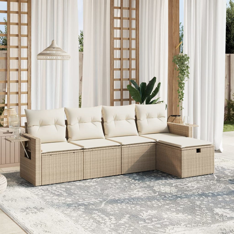 5-delige Loungeset met kussens poly rattan beige