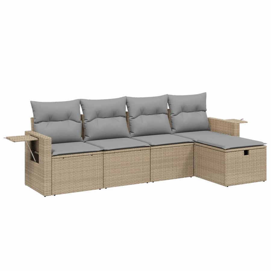 5-Delige Loungeset Met Kussens Poly Rattan Gemengd Beige