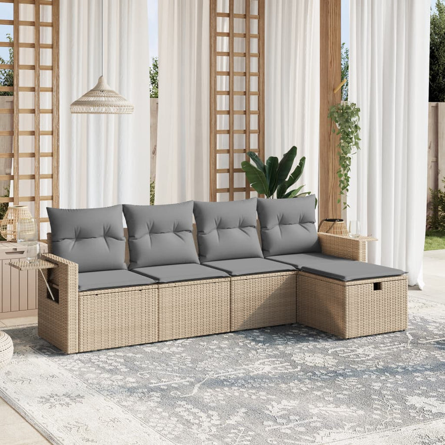 5-Delige Loungeset Met Kussens Poly Rattan Gemengd Beige
