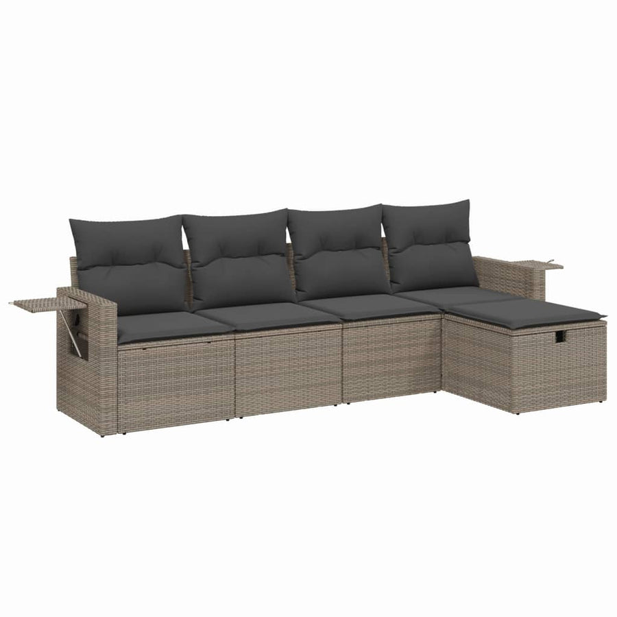 5-Delige Loungeset Met Kussens Poly Rattan Grijs