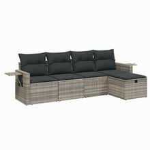 5-delige Loungeset met kussens poly rattan lichtgrijs