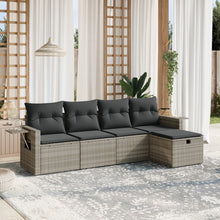 5-delige Loungeset met kussens poly rattan lichtgrijs