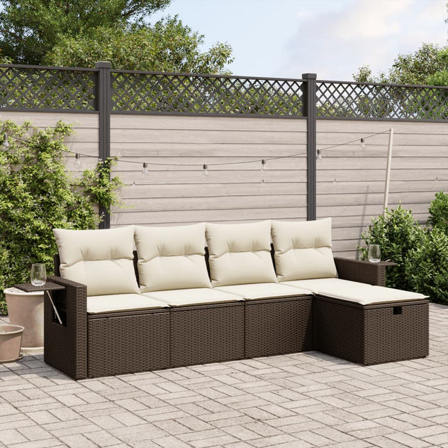 5-delige Loungeset met kussens poly rattan bruin