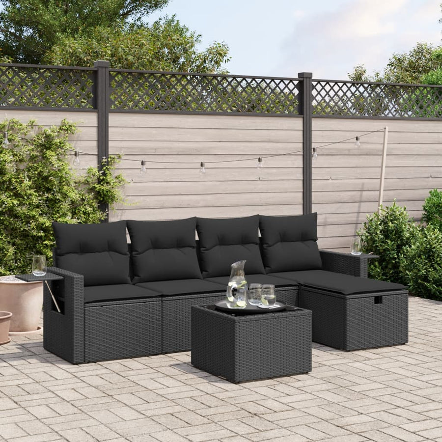 6-Delige Loungeset Met Kussens Poly Rattan Zwart