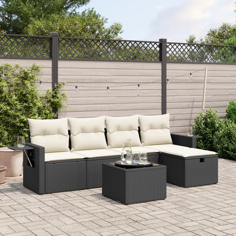 6-Delige Loungeset Met Kussens Poly Rattan Zwart