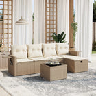 6-delige Loungeset met kussens poly rattan beige