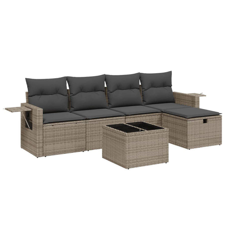 6-Delige Loungeset Met Kussens Poly Rattan Grijs