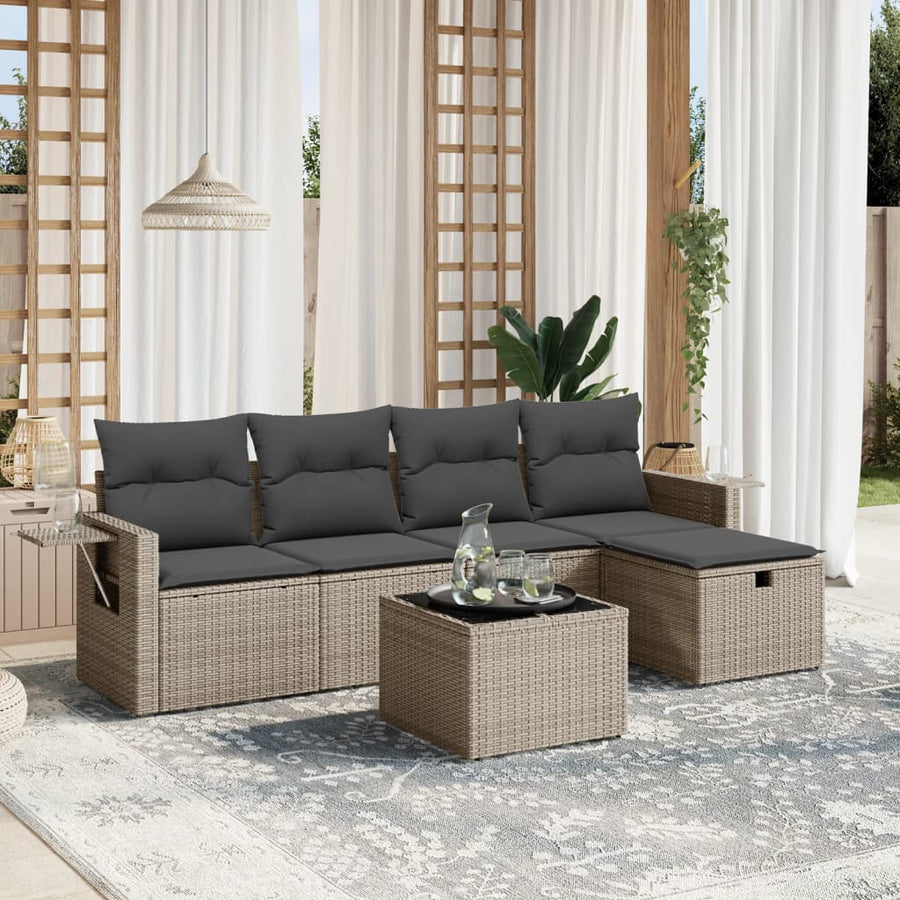 6-Delige Loungeset Met Kussens Poly Rattan Grijs