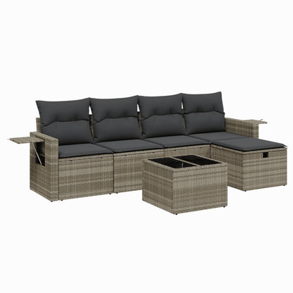6-delige Loungeset met kussens poly rattan lichtgrijs