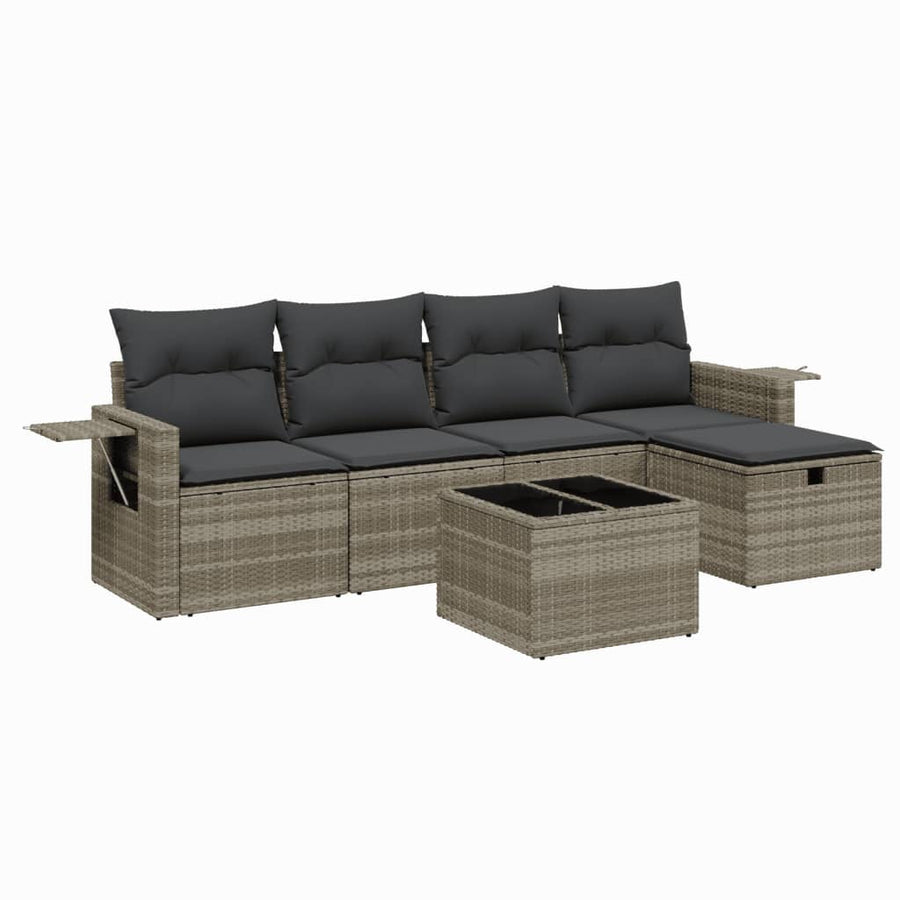 6-delige Loungeset met kussens poly rattan lichtgrijs