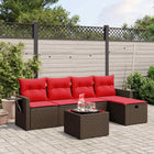 6-piece garden sofa set with cushions, brown poly rattan