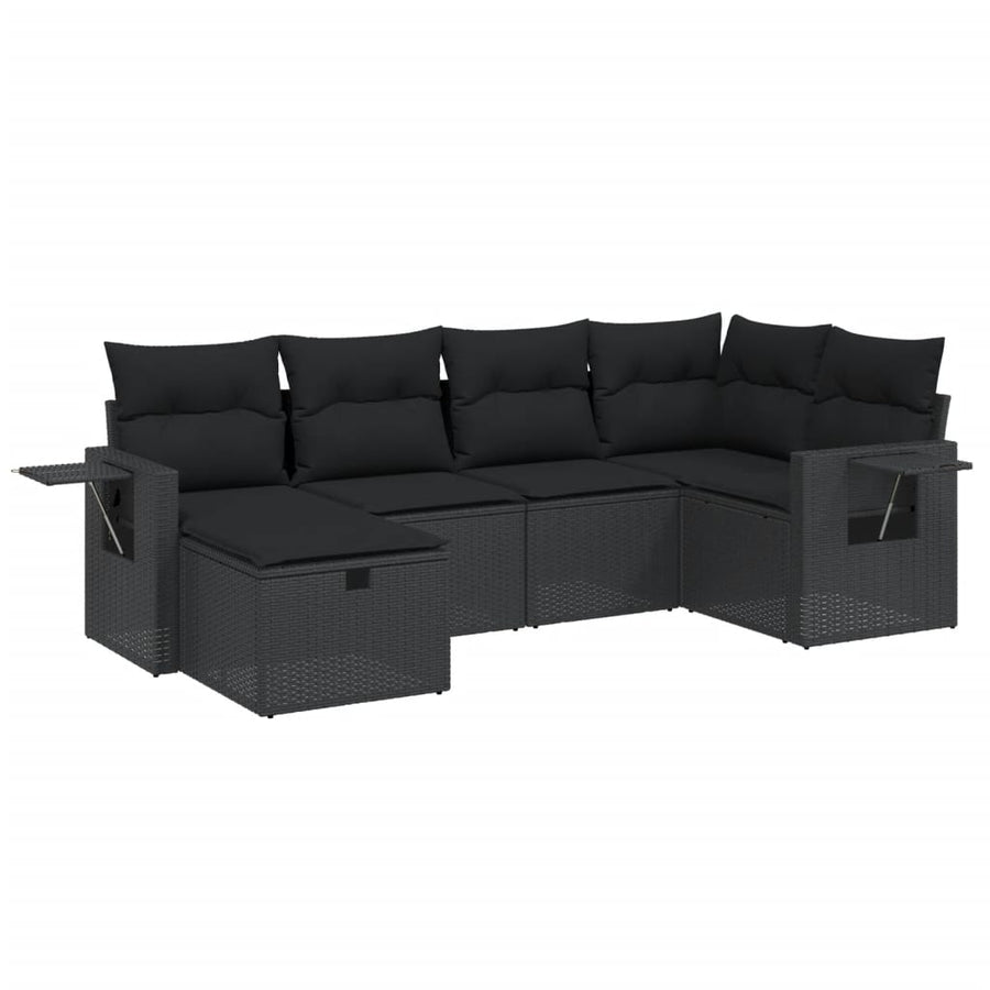 6-Delige Loungeset Met Kussens Poly Rattan Zwart