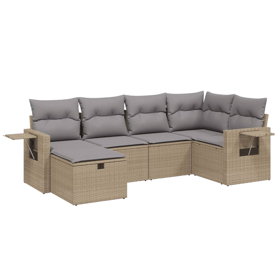 6-Delige Loungeset Met Kussens Poly Rattan Gemengd Beige