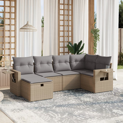 6-Delige Loungeset Met Kussens Poly Rattan Gemengd Beige