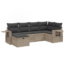 6-delige Loungeset met kussens poly rattan lichtgrijs