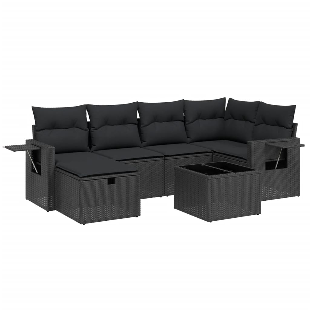 7-Delige Loungeset Met Kussens Poly Rattan Zwart