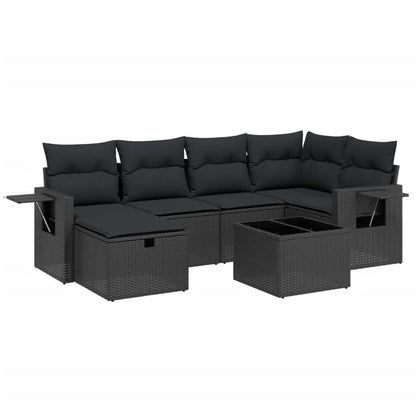 7-Delige Loungeset Met Kussens Poly Rattan Zwart