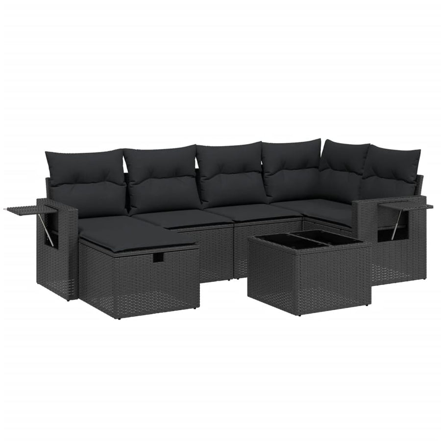 7-Delige Loungeset Met Kussens Poly Rattan Zwart