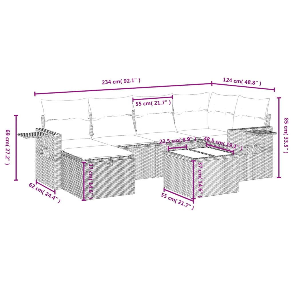 7-Delige Loungeset Met Kussens Poly Rattan Zwart