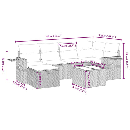 7-Delige Loungeset Met Kussens Poly Rattan Zwart