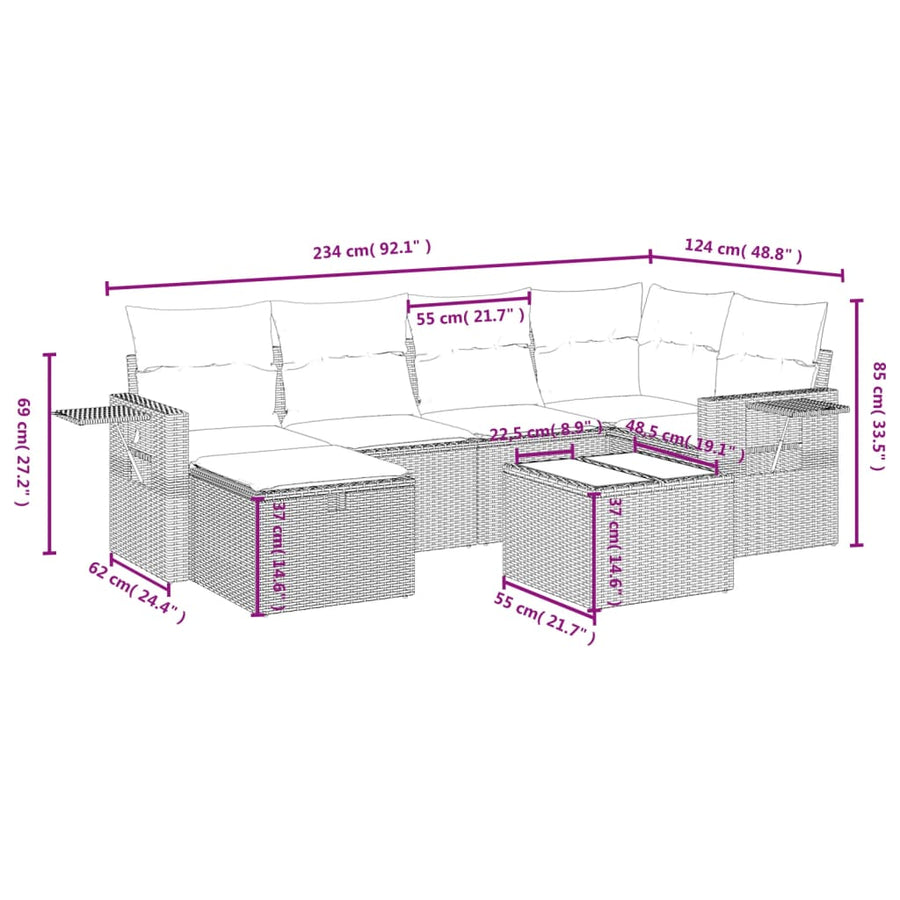 7-Delige Loungeset Met Kussens Poly Rattan Zwart
