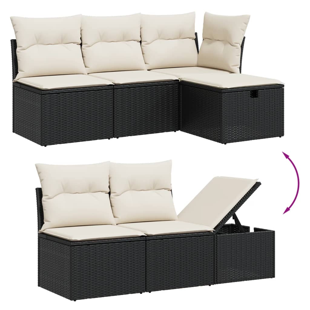 7-delige Loungeset met kussens poly rattan zwart