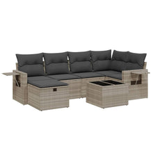 7-delige Loungeset met kussens poly rattan lichtgrijs