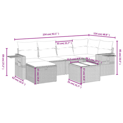 7-delige tuinbankset met kussens, bruin polyrotan
