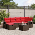 7-Piece Garden Bench Set with Cushions, Brown Poly Rattan