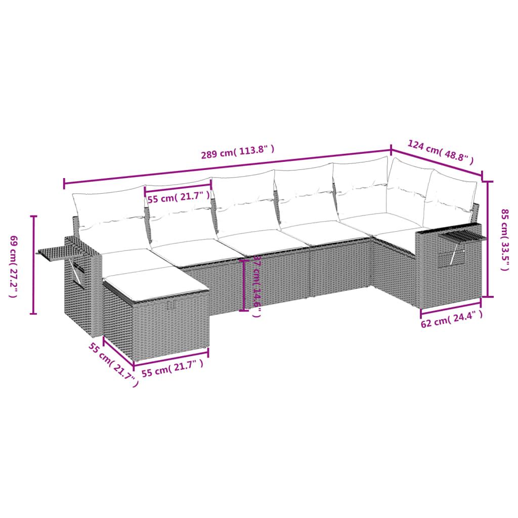 7-Delige Loungeset Met Kussens Poly Rattan Zwart