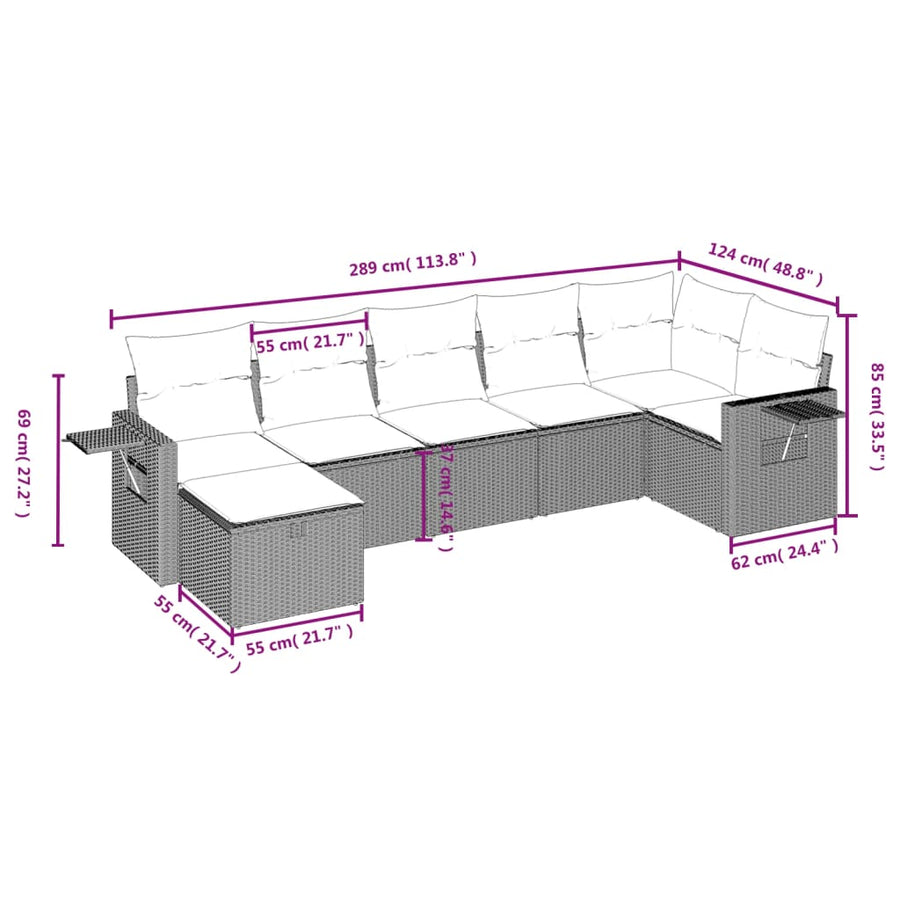 7-Delige Loungeset Met Kussens Poly Rattan Zwart