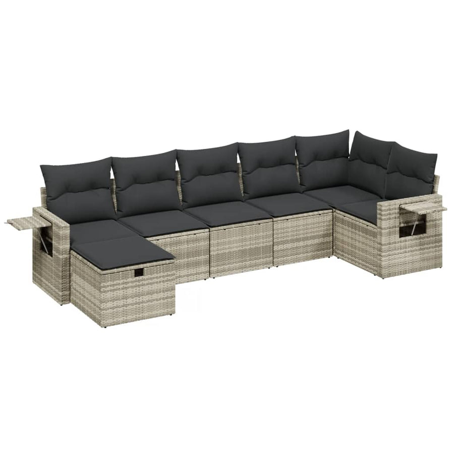 7-delige Loungeset met kussens poly rattan lichtgrijs
