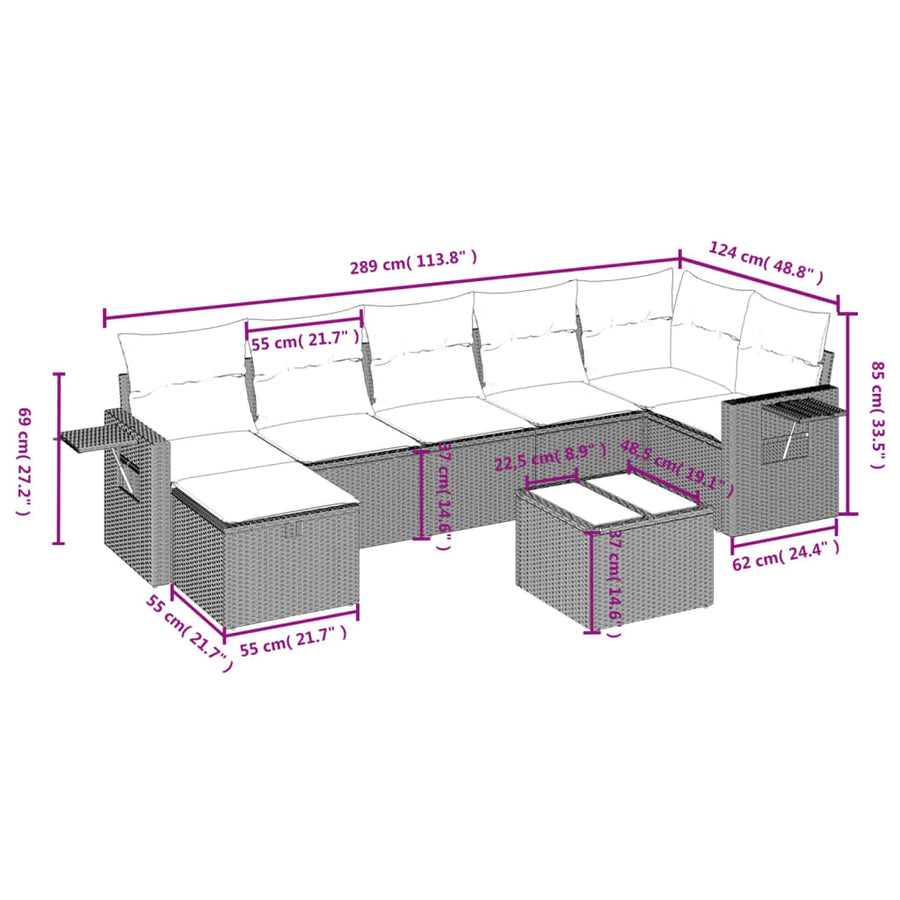 8-Delige Loungeset Met Kussens Poly Rattan Zwart