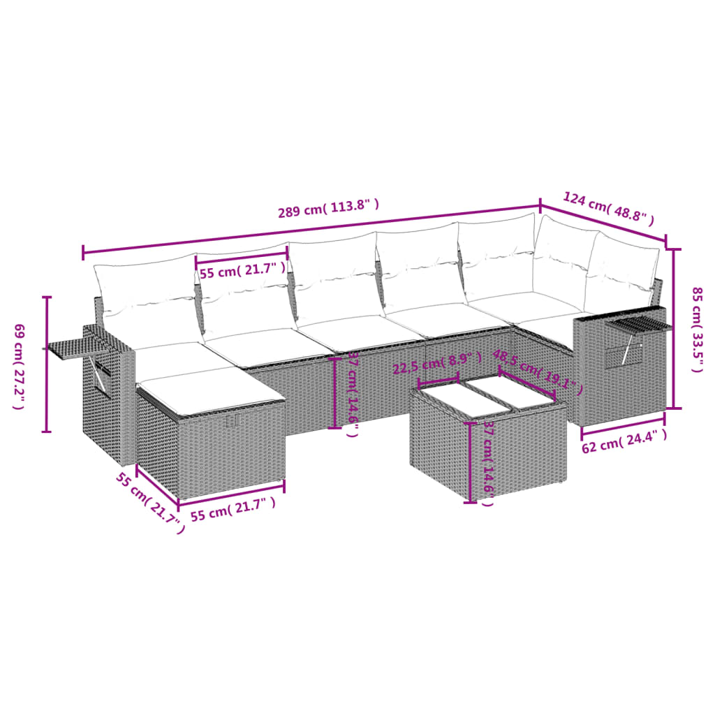 8-Delige Loungeset Met Kussens Poly Rattan Beige