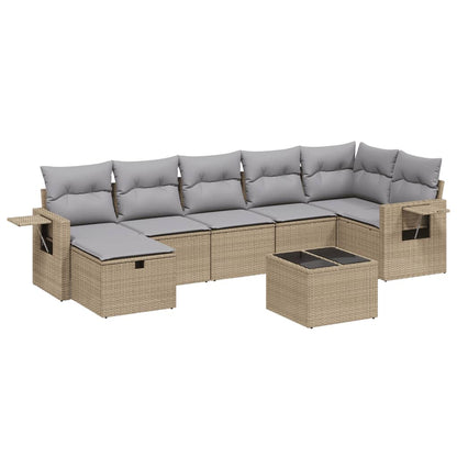 8-Delige Loungeset Met Kussens Poly Rattan Gemengd Beige
