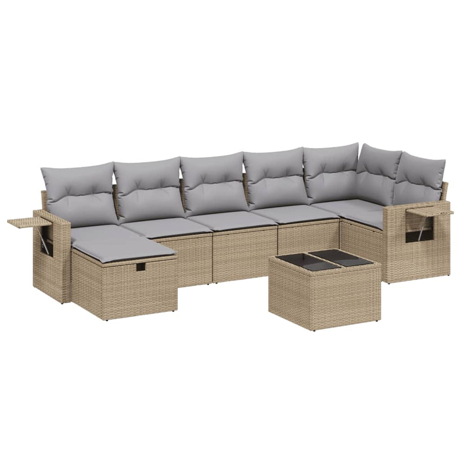 8-Delige Loungeset Met Kussens Poly Rattan Gemengd Beige