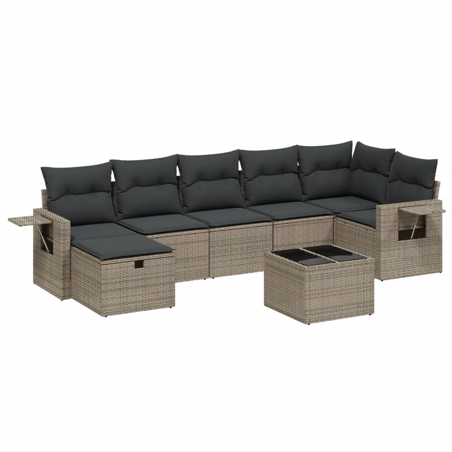 8-Delige Loungeset Met Kussens Poly Rattan Grijs